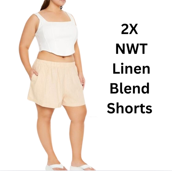 NWT 2X Linen Blend Shorts Oatmeal Summer Spring V-2461 - Picture 2 of 8